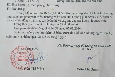 Biên bản kết thúc công khai  kế hoạch, phương hướng,chiến lược phát triển trường Mầm non Hải Đường giai đoạn 2025-2030